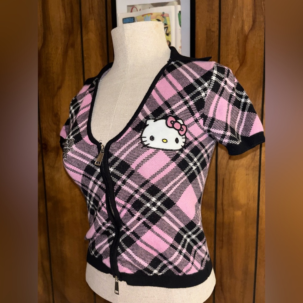 Hello Kitty Pink Plaid Zip-Up Cardigan